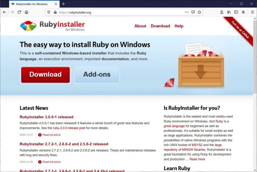 rubyinstaller update ruby version windows